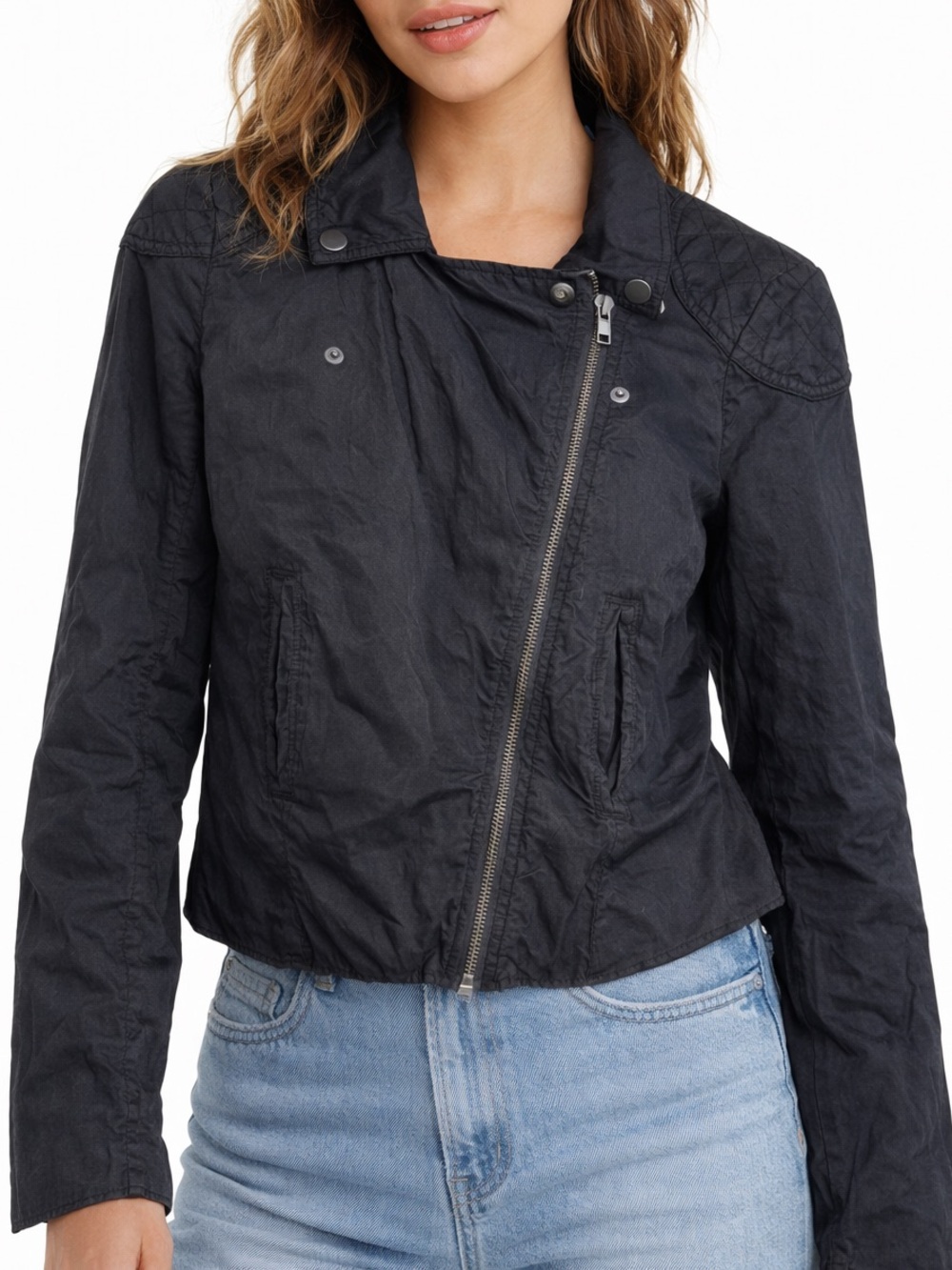 Converse One Star Black Moto Asymmetric Zipper Jacket Womens M Long Sleeve